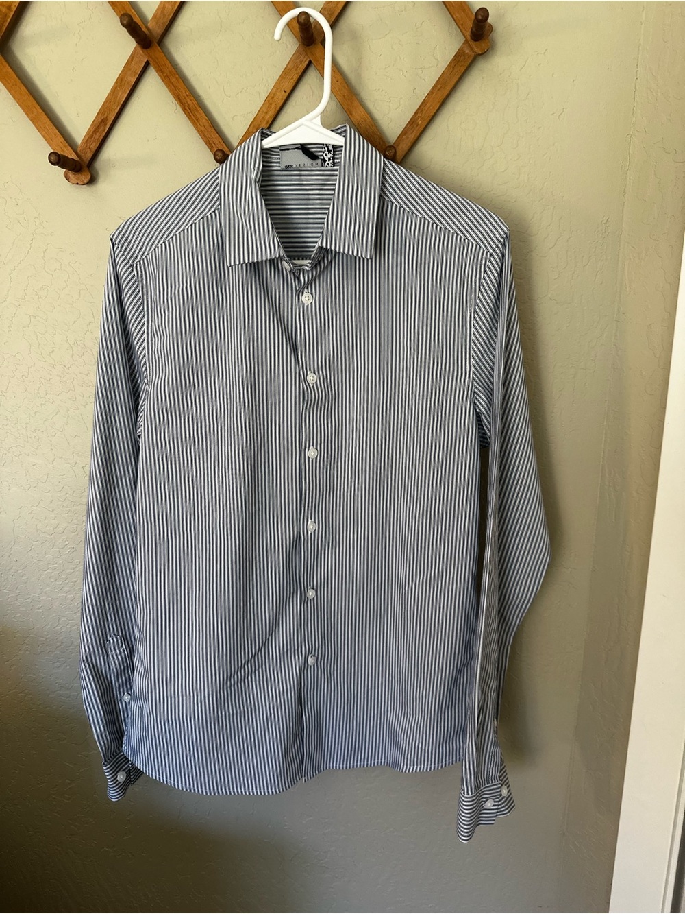 ASOS Men's Navy and White Pinstripe Dress Shirt